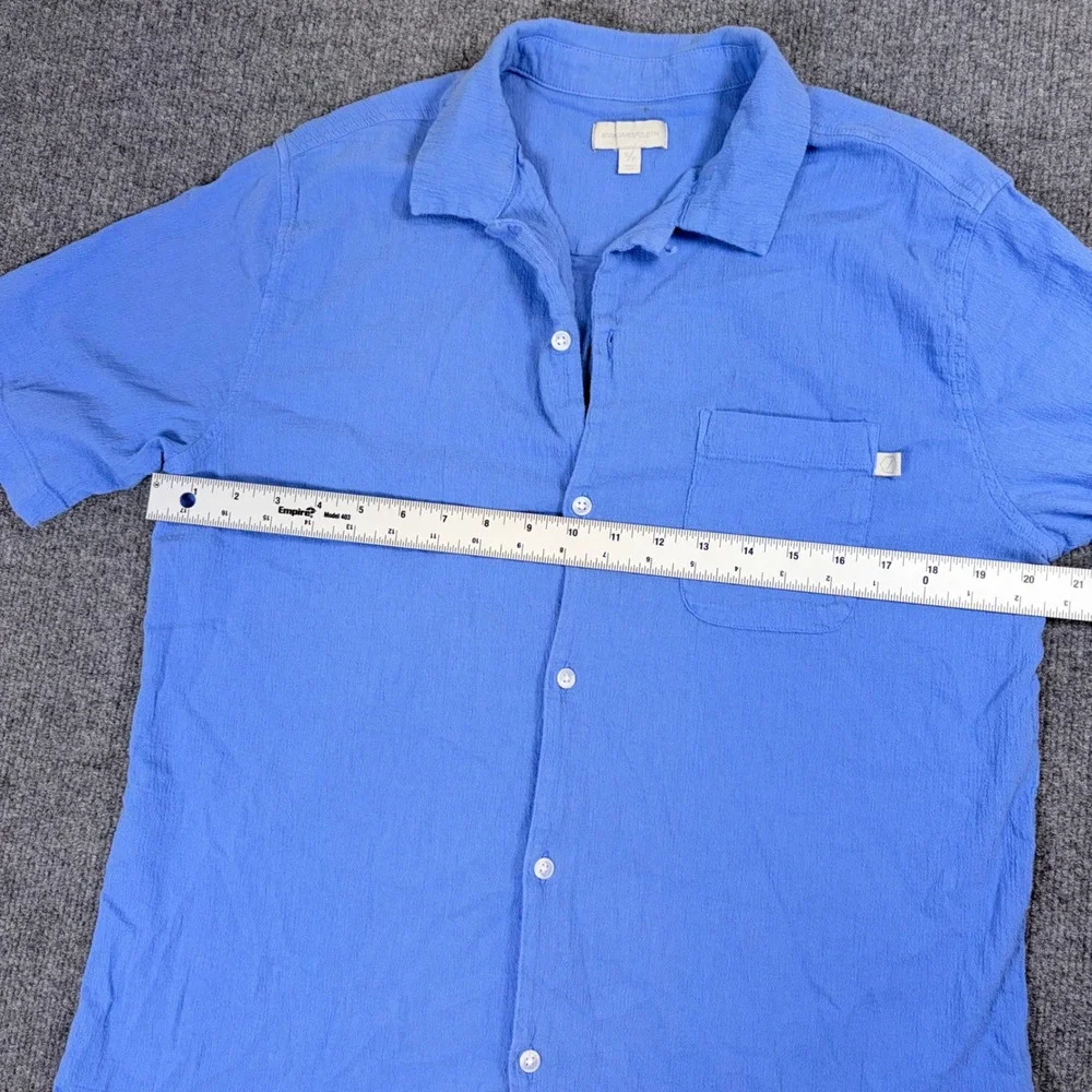 Standard Cloth Mens Small Blue Cotton Crinkle Short Sleeve Button Down Shirt
